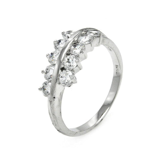 Silver 925 Rhodium Plated Clear CZ Leaf Ring - BGR00399 | Silver Palace Inc.