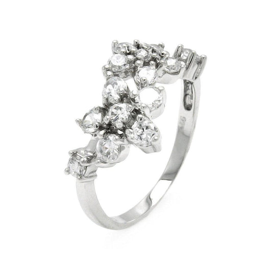 Silver 925 Rhodium Plated Clear CZ Flower Ring - BGR00440 | Silver Palace Inc.
