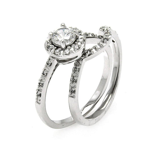 Silver 925 Rhodium Plated Round Center Clear CZ Bridal Ring Set - BGR00454 | Silver Palace Inc.