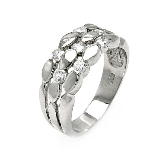 Silver 925 Rhodium Plated Clear CZ 3 Row Ring - BGR00480 | Silver Palace Inc.