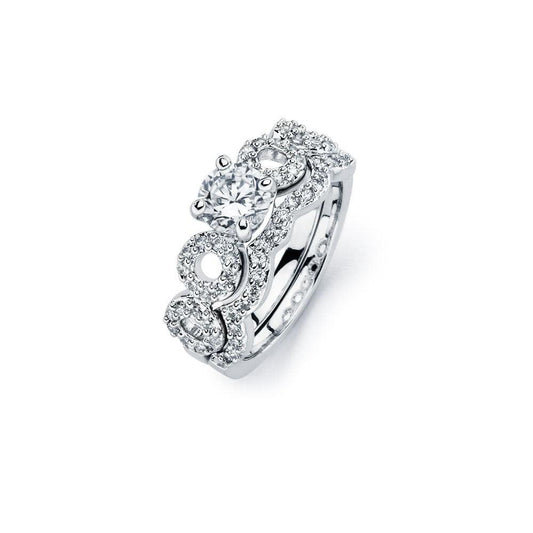 Silver 925 Rhodium Plated Clear CZ Open Multiple Circle Bridal Engagement Ring Set - BGR00591 | Silver Palace Inc.