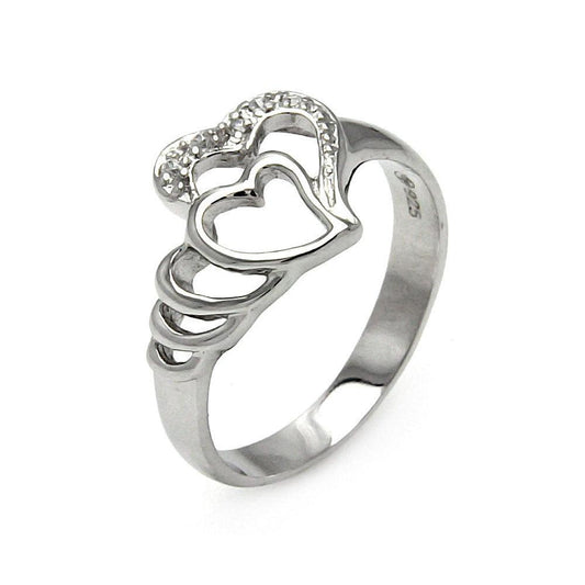 Closeout-Silver 925 Rhodium Plated CZ Ripple Heart Ring - STR00064 | Silver Palace Inc.