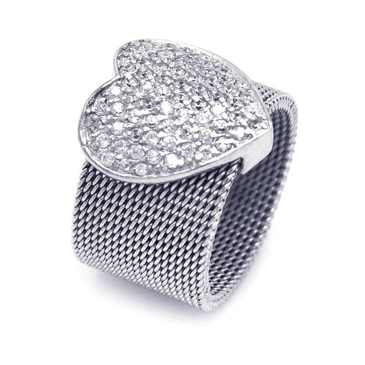 Closeout-Silver 925 Rhodium Plated Multi Chain CZ Heart Ring - STR00067 | Silver Palace Inc.