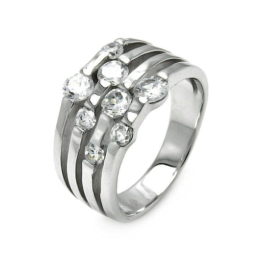 Silver 925 Rhodium Plated 4 Row CZ Ring - STR00117 | Silver Palace Inc.