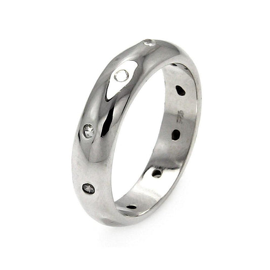 Silver 925 Rhodium Plated High Polish CZ Ring - STR00169 | Silver Palace Inc.