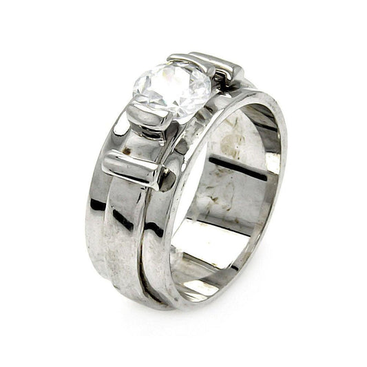 Closeout-Silver 925 Rhodium Plated Single CZ Belt Ring - STR00193 | Silver Palace Inc.