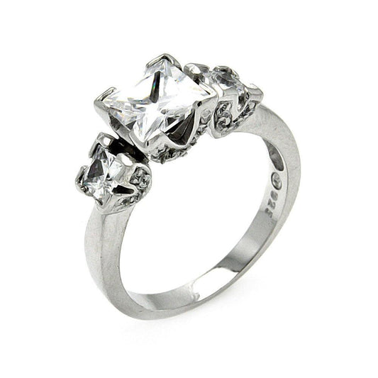 Closeout-Silver 925 Rhodium Plated Princess Cut CZ Past Present Future Ring - STR00201 | Silver Palace Inc.