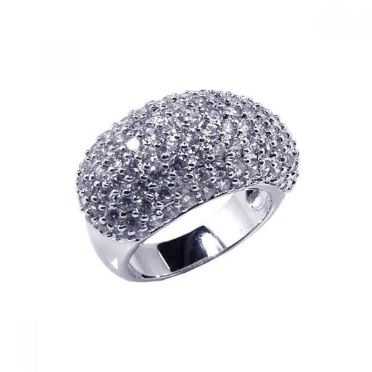 Closeout-Silver 925 Rhodium Plated Pave Set CZ Dome Ring - STR00366 | Silver Palace Inc.
