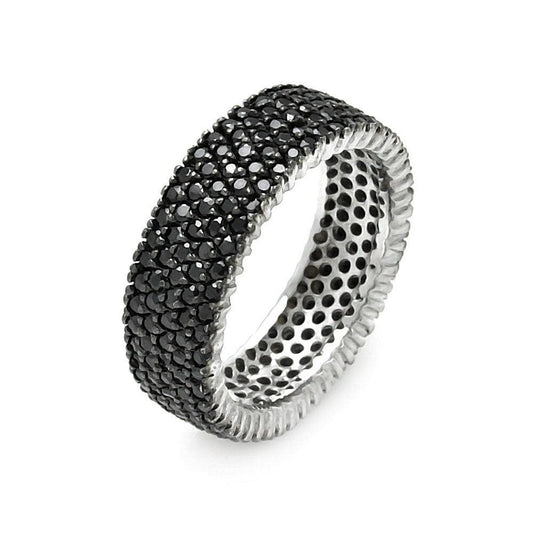 Silver Rhodium and Black Rhodium Plated Pave Set Black CZ Eternity Ring - STR00448BLK | Silver Palace Inc.