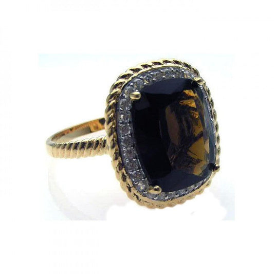 Closeout-Silver 925 Rhodium and Gold Plated Plated Brown Center and Clear Cluster CZ Ring - STR00503 | Silver Palace Inc.