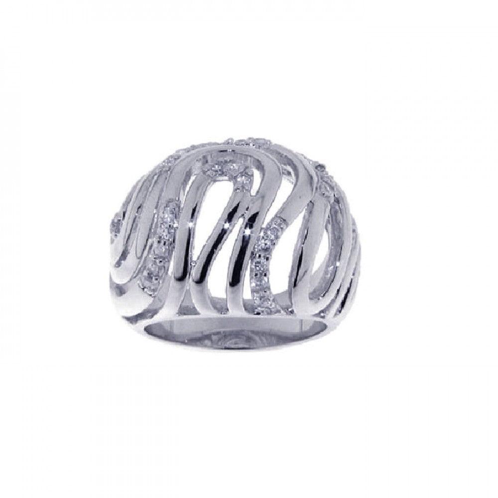 Closeout-Silver 925 Rhodium Plated CZ Intricate Wave Ring - STR00581 | Silver Palace Inc.