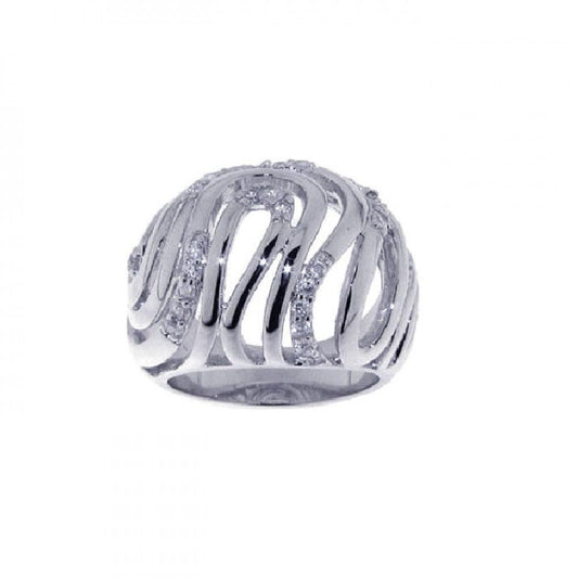 Closeout-Silver 925 Rhodium Plated CZ Intricate Wave Ring - STR00581 | Silver Palace Inc.