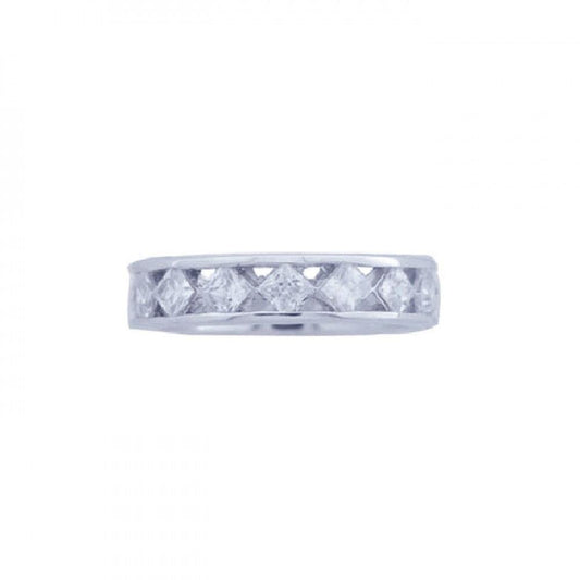 Silver 925 Rhodium Plated Square CZ Eternity Ring - STR00605 | Silver Palace Inc.
