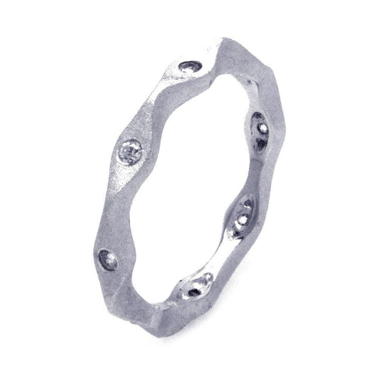 Silver 925 Rhodium Plated Matte Finish Clear CZ Stackable Eternity Ring - STR00880 | Silver Palace Inc.