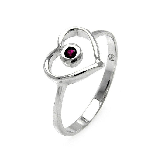 Silver 925 Rhodium Plated Small Red CZ Open Heart Ring - STR00900 | Silver Palace Inc.