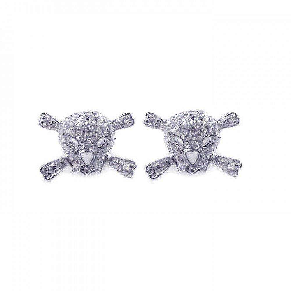 Silver 925 Rhodium Plated Skull CZ Stud Earrings - STE00525 | Silver Palace Inc.