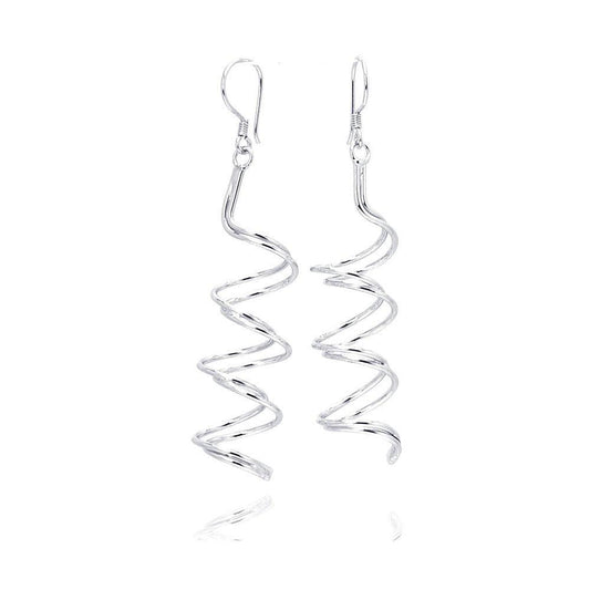 Silver 925 Rhodium Plated Double Dangling Spiral Hook Earrings - DSE00023 | Silver Palace Inc.