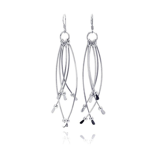 Silver 925 Rhodium Plated Multiple Crossed Dangling Wire Wide Teardrop Hook Earrings - DSE00032 | Silver Palace Inc.